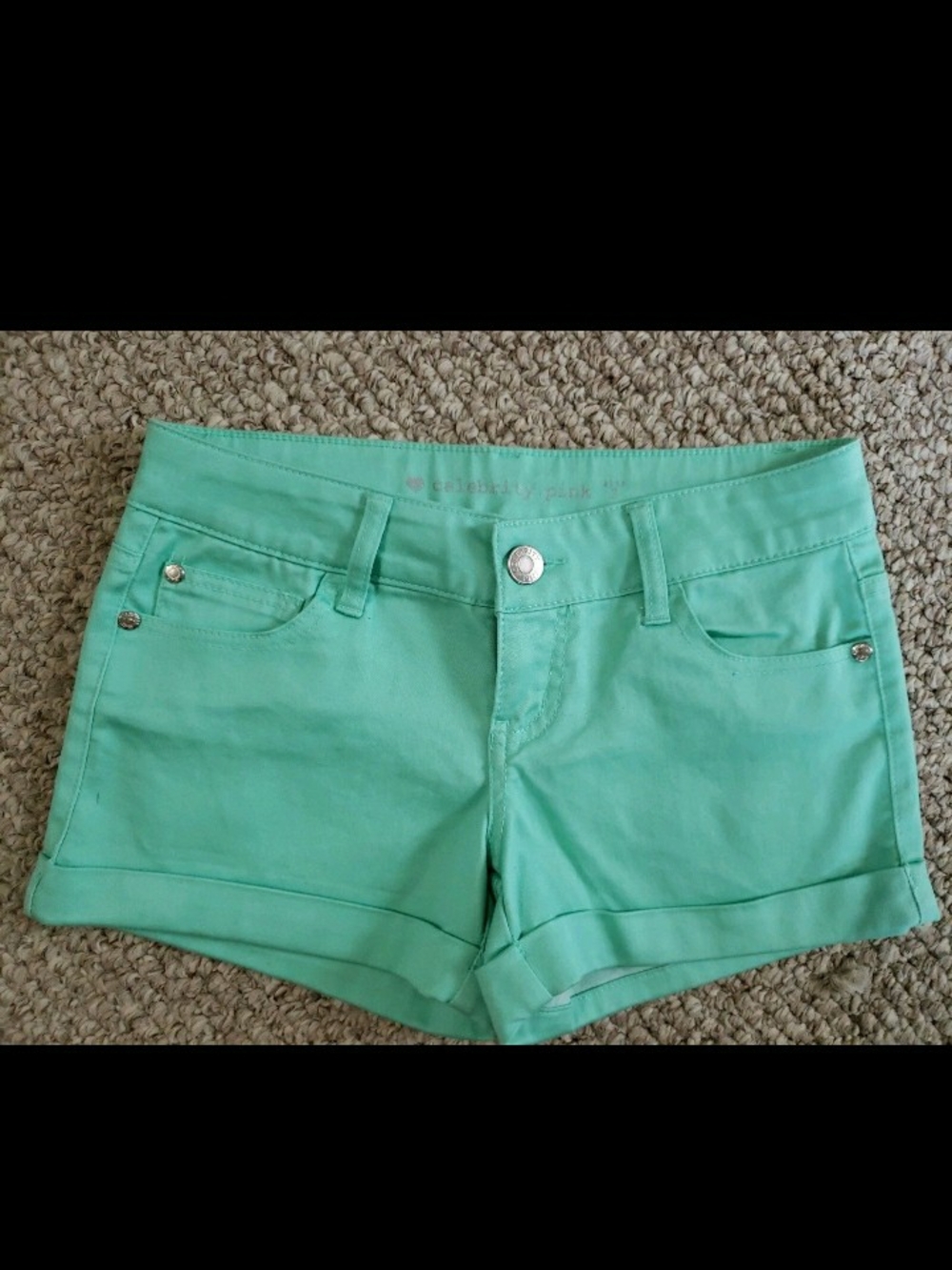 Celebrity Pink Mint Green Cuffed Jean Shorts